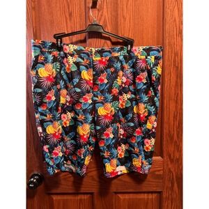 Hreski Tropical Print Shorts Hawaiian Floral Casual Summer Mens Size 44